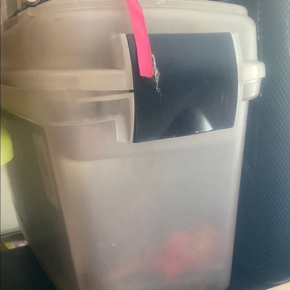 Art Clear Storage  antique art bin sewing bin with Black Lid and Pink Handle